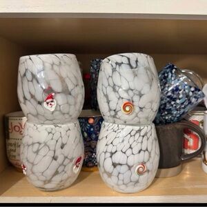 Anthropologie White Marble Stemless Glasses - 2024 holiday